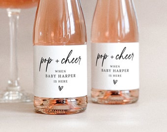 Baby Shower Favor Mini Champagne Labels, Ready to Pop Baby Shower, Pop it When She Pops, Pop and Cheer Baby Sprinkle, Baby Shower Label
