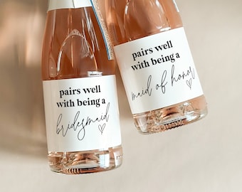 Bridesmaid Mini Champagne Labels | Bridesmaid Proposal Bottle Labels | Bridesmaid Gift | Pairs Well With Bridesmaid Duties | Bottle Stickers