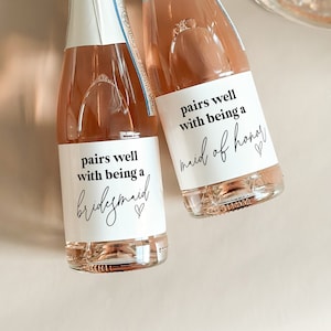 Bridesmaid Mini Champagne Labels | Bridesmaid Proposal Bottle Labels | Bridesmaid Gift | Pairs Well With Bridesmaid Duties | Bottle Stickers