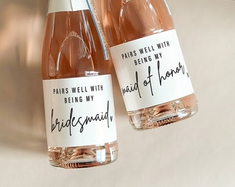 Modern Bridesmaid Gift Mini Champagne Label, Bridesmaid Proposal Box Idea, Maid of Honor Wine Sticker, Bridal Party Gift, BRBM1
