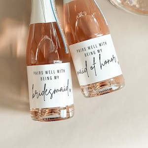 Modern Bridesmaid Gift Mini Champagne Label, Bridesmaid Proposal Box Idea, Maid of Honor Wine Sticker, Bridal Party Gift, BRBM1