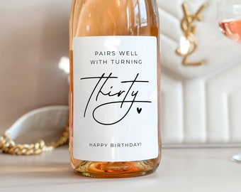 30th Birthday Wine Label, 30th Birthday Gift,  Pairs Well with Birthday Label,  Birthday Gift For Her,  1993 Unique Birthday Gift, PARBT3