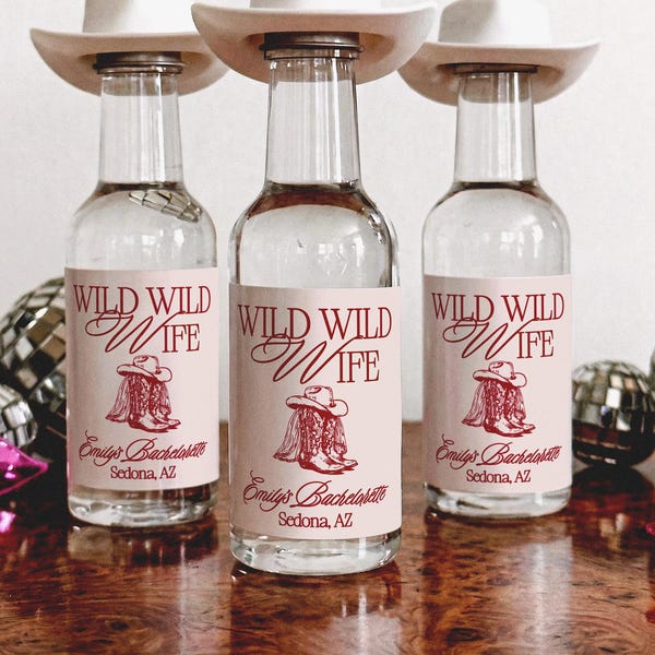 Wild Wild Wife Bachelorette Shot Labels | Country Bride Mini Champagne Liquor Stickers