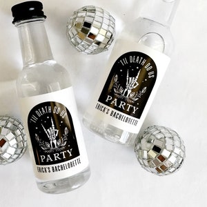 Til Death Do Us Party Bachelorette Shooter Labels, Skeleton Bachelorette Liquor Labels, Halloween Bridal Shower, Goth Rock Party Wedding