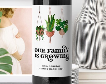 Boho Pregnancy Announcement Grandparent Gift | Plant Lover Pregnancy Announcement Wine Labels | 2nd Pregnancy Reveal | Auntie Gift