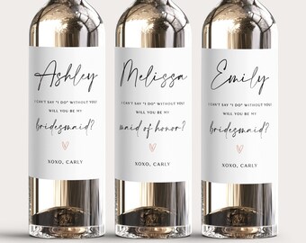 Bridesmaid Proposal Wine Label, Bridesmaid Gift, Maid of Honor Gift Idea, Bridesmaid Wine Bottle Label, Bridal Party Gift