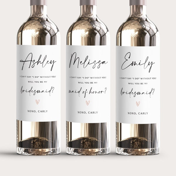 Bridesmaid Proposal Wine Label, Bridesmaid Gift, Maid of Honor Gift Idea, Bridesmaid Wine Bottle Label, Bridal Party Gift
