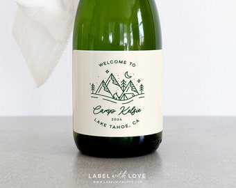 Camp Bachelorette Champagne Labels, Weekend in the Woods Party Favors, Cabin Lake Crew Party Idea, Glamping Weekend Decor, Camp Bach, IVR