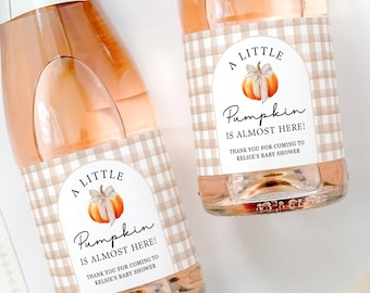 Pumpkin Fall Baby Shower Favor - Mini Champagne Labels - Plaid Neutral Baby Shower Gift for Guests Baby Shower Favor Prosecco Baby Shower