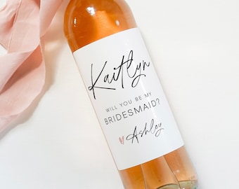 Will You Be My Bridesmaid Proposal Wine Label, Maid of Honor Thank You Gift, Bridal Party Gift Bridesmaid Wine Bottle Label HC