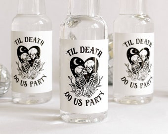 Til Death Do Us Party Bachelorette Party Mini Liquor Labels, Gothic Wedding Tequila Bottle Labels, Halloween Vodka Shooter Labels