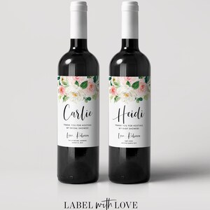 Hostess Gift Wine Labels Labels - Bridal Shower Hostess Gift - Baby Shower Thank You Gift - Host Gift - Custom Thank You Gift EB1