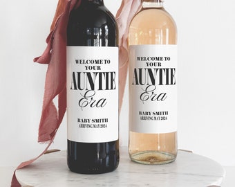 New Auntie Era Pregnancy Announcement Wine Labels | In My Auntie Era Pregnancy Reveal Idea | Auntie Gift | New Baby Wine Stickers