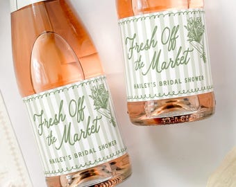 Fresh Off the Market Bridal Shower Labels | Custom Mini Champagne & Wine Bottle Favor IFarmers Market Wedding Shower Decor