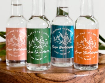 Camp Bachelorette Liquor Bottle Labels 50 mL | DIY Tequila Shooter | Camping Glamping Bachelorette Party Gift Bag Idea | Mini Shot Labels