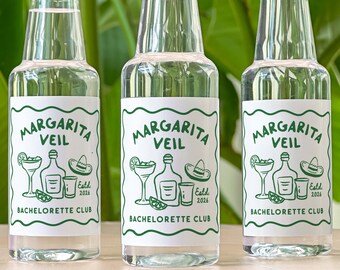 Margarita Veil Mini Shot Bottle Labels, Bachelorette Party Favors, Fiesta Tequila Labels