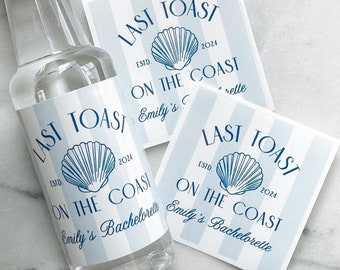 Last Toast On The Coast Bachelorette Shot Bottle Label, Coastal Cowgirl Bachelorette Tequila Sticker, Coastal Granny Bach Liquor Label