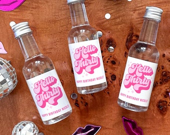 30th Birthday Liquor Labels 50 mL - Groovy Hello Thirty Party Favors