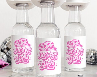 Set of Disco Cowgirl Bachelorette Party Mini Liquor Labels | Let's Go Girls Shot Stickers | Vodka Shooter Bachelorette Favors