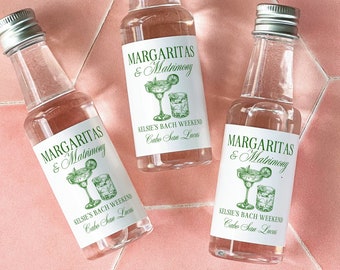 Margs and Matrimony Mini Shot Labels, Margaritas Matrimony Bachelorette, Cinco de Mayo Bach, 50 mL Tequila Labels, Airplane Liquor Labels