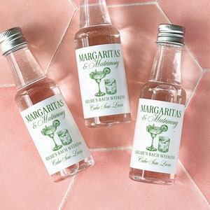 Margs and Matrimony Mini Shot Labels, Margaritas Matrimony Bachelorette, Cinco de Mayo Bach, 50 mL Tequila Labels, Airplane Liquor Labels
