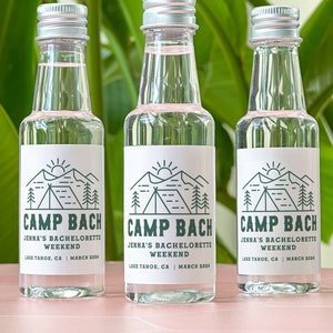 Camp Bachelorette Mini Shot Labels, Camp Bach Party Favors, Camping Bachelorette Custom Liquor Labels, 50 mL Tequila Labels, Glamping Party