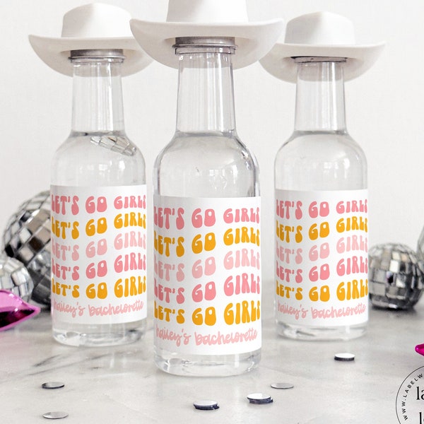 Let's Go Girls Bachelorette Liquor Bottle Labels 50 mL, DIY Tequila Shooter,  Groovy Cowgirl  Bachelorette Party Gift Bag, Mini Shot Labels