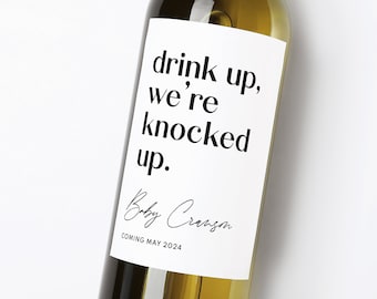 Funny Pregnancy Announcement Wine Labels | Pregnancy Reveal Idea | Pregnancy Gift for Grandparents | Auntie Gift | We're Knocked Up