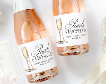 Pearls and Prosecco Bachelorette Champagne Labels, Pearl Bridal Shower Champagne Bottle Stickers, Elegant Bachelorette Bridal Shower Favor
