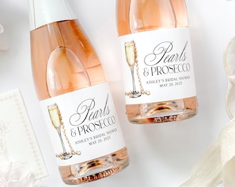 Pearls and Prosecco Bachelorette Champagne Labels, Pearl Bridal Shower Champagne Bottle Stickers, Elegant Bachelorette Bridal Shower Favor