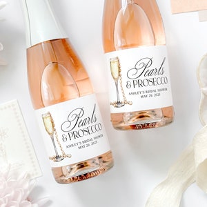 Pearls and Prosecco Bachelorette Champagne Labels, Pearl Bridal Shower Champagne Bottle Stickers, Elegant Bachelorette Bridal Shower Favor