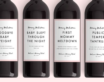 New Mom Gift Wine Labels (From 4 Labels) Mommy Milestones™ Baby Shower Gift Wine Fun New Mom Gift New Mommy Mother's Day