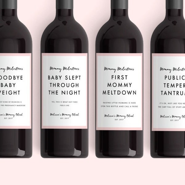 New Mom Gift Wine Labels (From 4 Labels) Mommy Milestones™ Baby Shower Gift Wine Fun New Mom Gift New Mommy Mother's Day