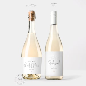 Pairs Well with Bridesmaid Duties Wine Lable, Will You Be My Bridesmaid Proposal Wine Label, Maid of Honor Wine Bottle Label image 3