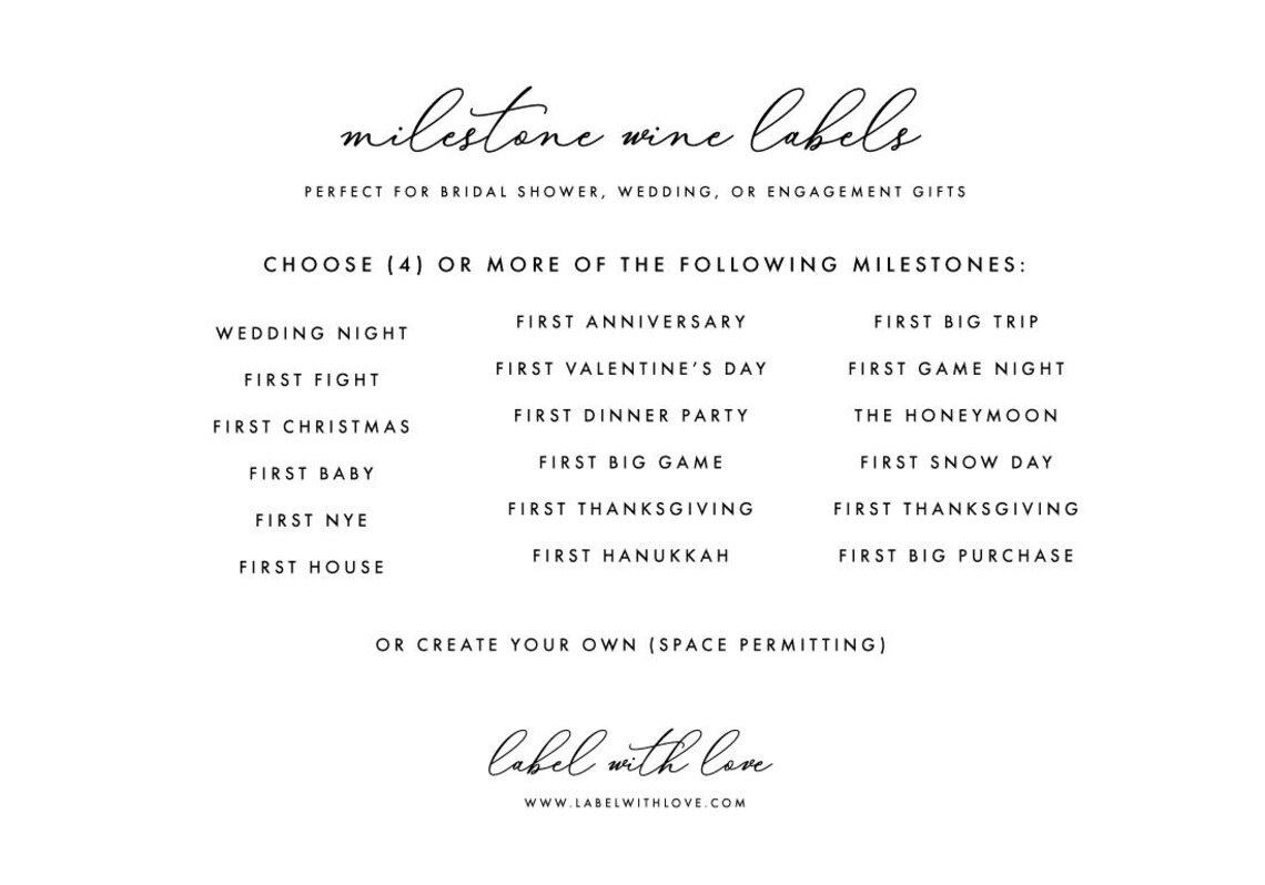 Set of Wedding Milestone Wine Labels Wedding Gift Marriage | Etsy