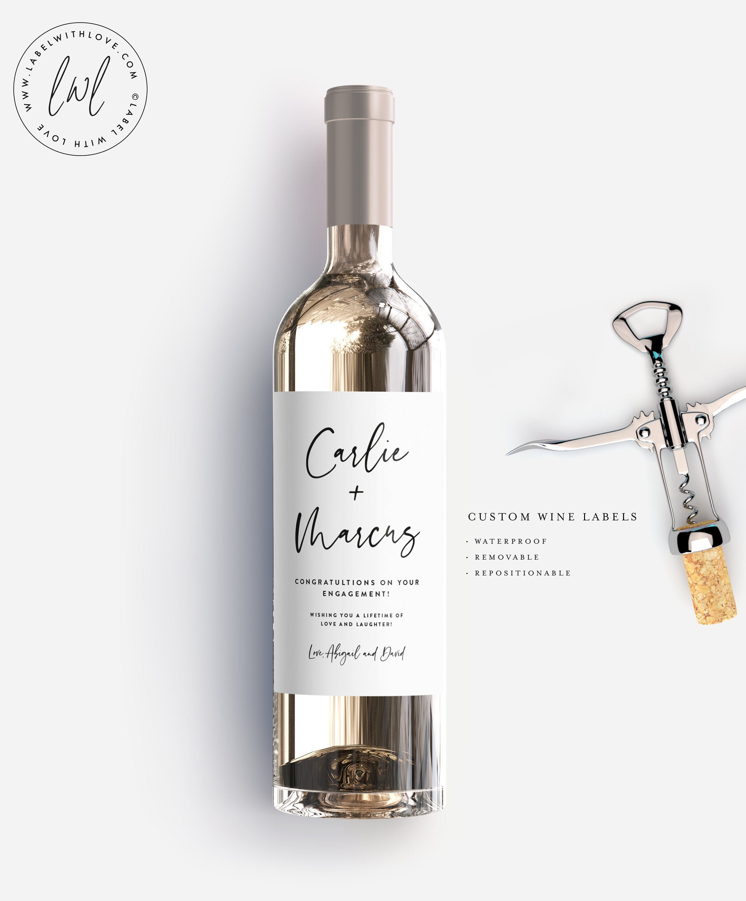 Engagement Party Wine Bottle Labels, Wedding Wine Labels, Bride to Be…