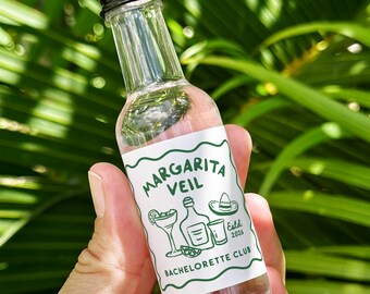 Margarita Veil Mini Shot Bottle Labels, Bachelorette Party Favors, Fiesta Tequila Labels