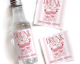 Drunk in Love Mini Shot Labels, Bachelorette Party Champagne Sticker, Bridal Shower Wine Label, Pink & Red Bachelorette, Liquor Bottle Label