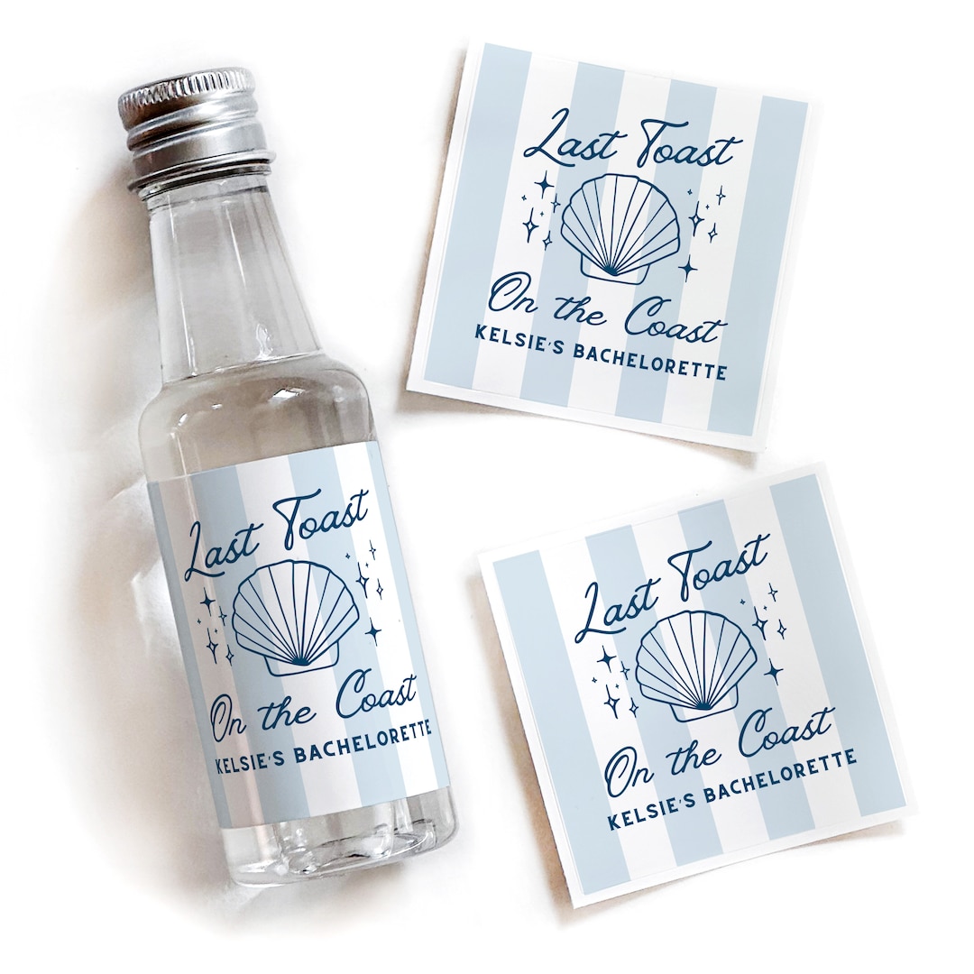 Retro Last Toast on the Coast Bachelorette Shooter Labels, Coastal ...