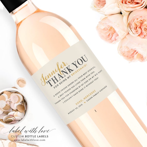 Bridesmaid Thank You Wine Label Custom Wine Bottle Labels Etsy