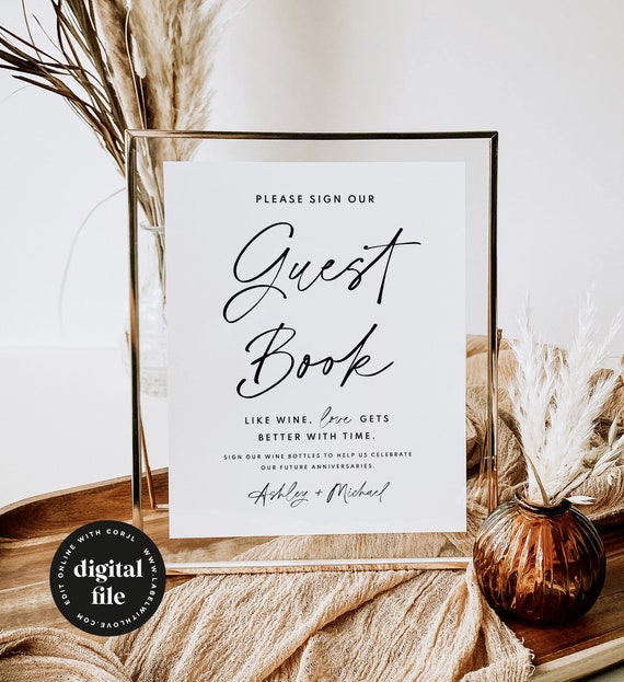 Wine Guest Book TEMPLATE Printable Sign My Wine Wedding Sign - Etsy