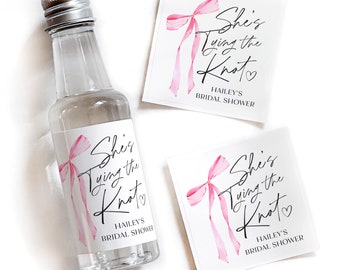 Bridal Shower Mini Shot Labels | Tying The Knot Shower Favor | Bow Bachelorette Liquor Labels | 50 mL Tequila Labels | From Miss to Mrs