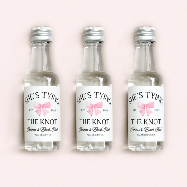 Bow Bridal Shower Mini Shot Labels | Tying The Knot Shower Favor | Bow Bachelorette Liquor Labels | 50 mL Shot Bottle Label | Girlie Bach