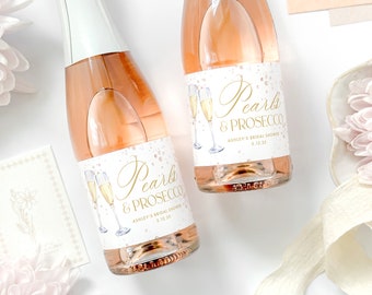Pearls and Prosecco Bachelorette Champagne Labels, Pearl Bridal Shower Champagne Bottle Stickers, Elegant Bachelorette Bridal Shower Favor