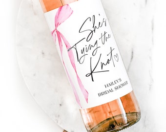 Custom Bow Bridal Shower Wine Labels  - She's Tying The Knot Bachelorette Decor - Bridal Shower Liquor Labels - Bachelorette Party Wine