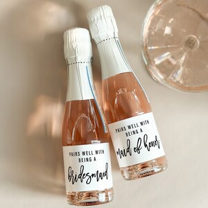 Mini Champagne Bottle Labels, Printed Bridesmaid Proposal Champagne Label, Will You Be My Bridesmaid Maid of Honor Gift Bridesmaid Proposal image 4