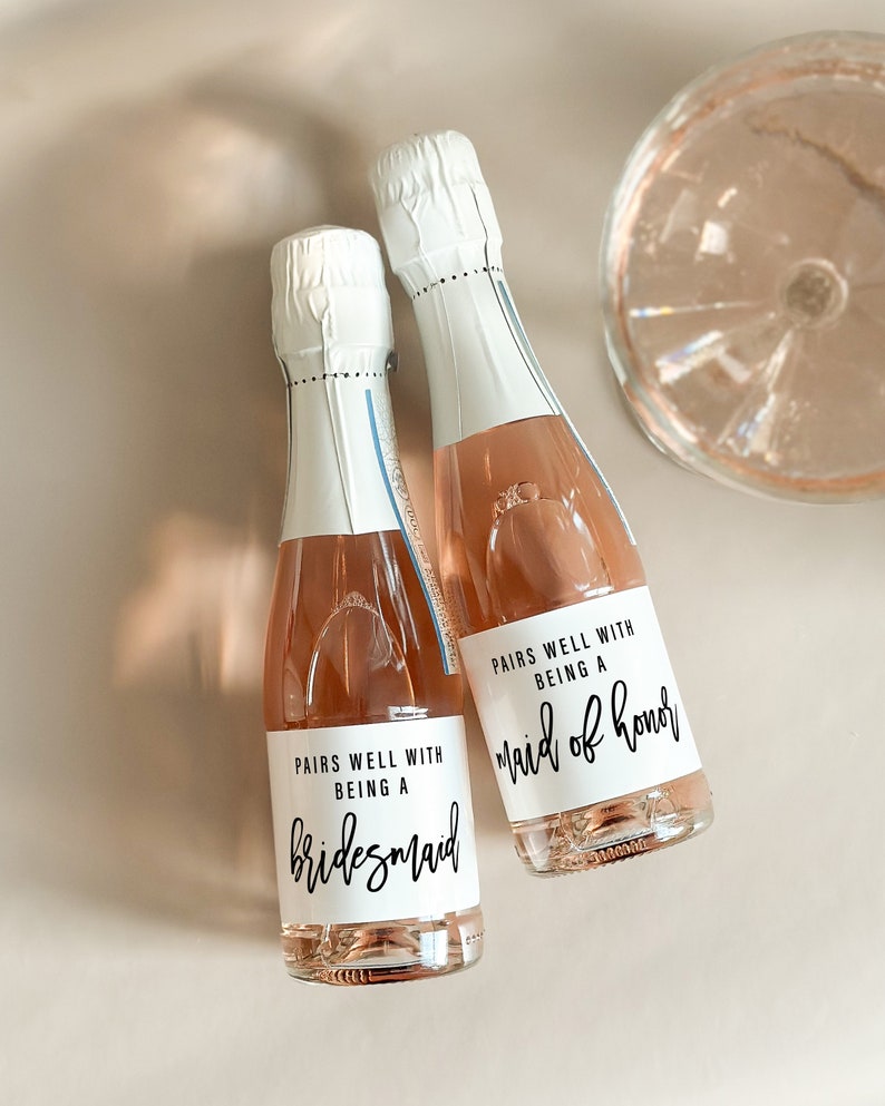 Mini Champagne Bottle Labels, Printed Bridesmaid Proposal Champagne Label, Will You Be My Bridesmaid Maid of Honor Gift Bridesmaid Proposal image 4