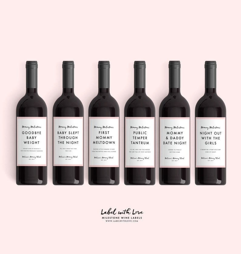 New Mom Gift Wine Labels From 4 Labels Mommy Milestones™ Baby Shower Gift Wine Fun New Mom Gift New Mommy Mother's Day image 1