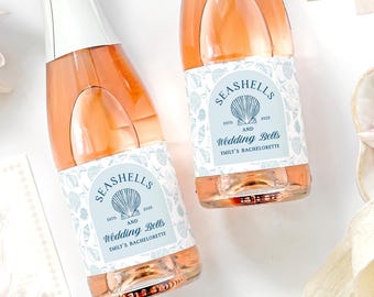 Seashells and Wedding Bells Champagne Labels, Beach Bachelorette Party Favors