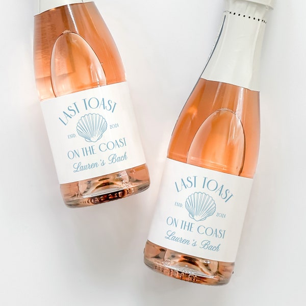 Last Toast On The Coast Bachelorette Champagne Labels, Coastal Cowgirl Bachelorette Bottle Stickers, Coastal Granny Bachelorette Favor - WHT